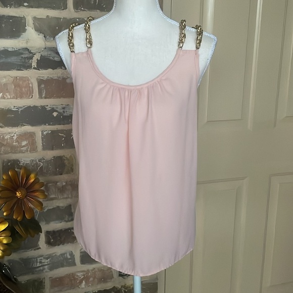 Rue 21 Pink Chiffon w/Gold Chain Swing Top Halter Neck Lightweight Fairycore MED - Picture 2 of 10